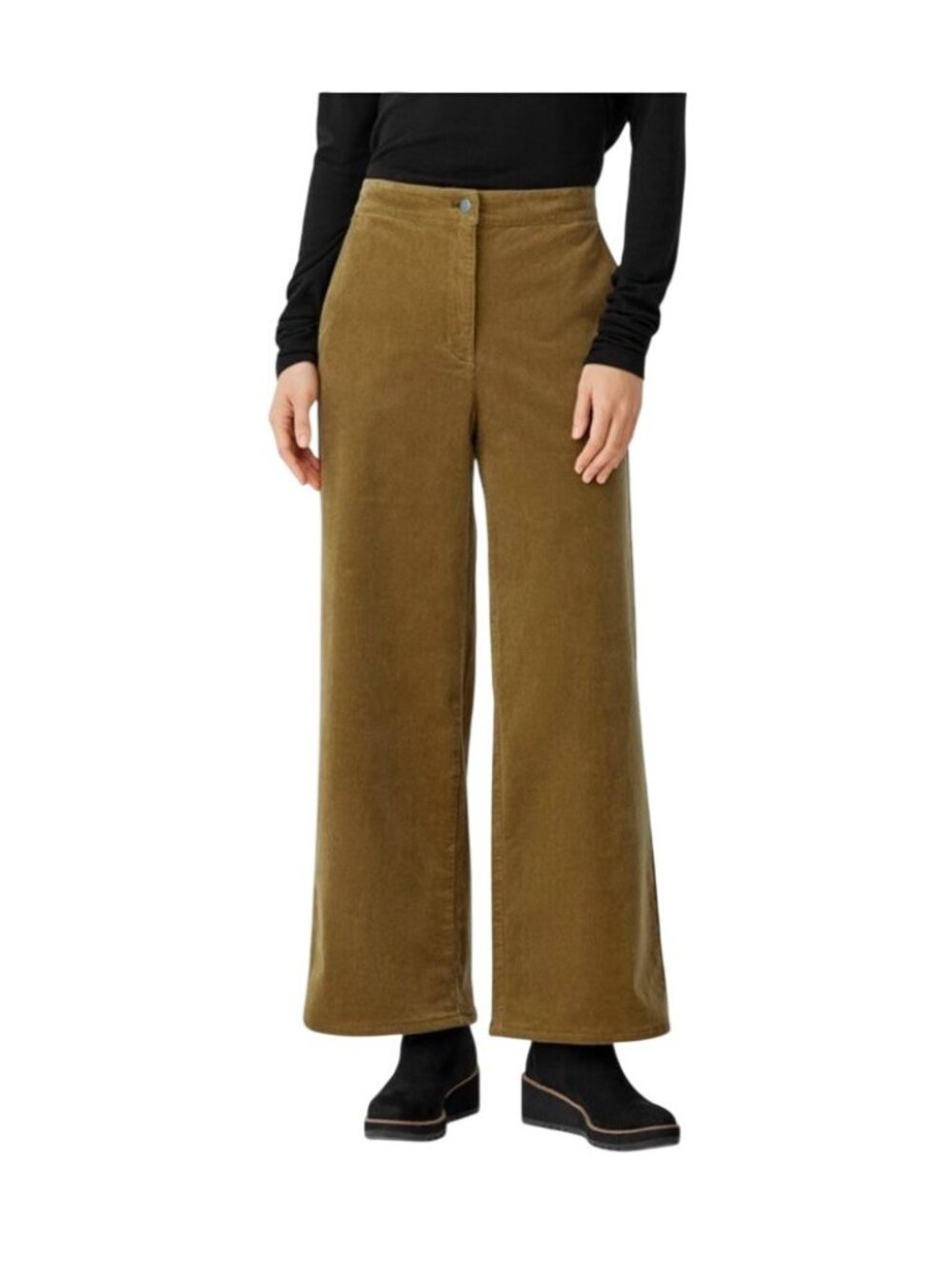 Eileen Fisher Organic Cotton Stretch Corduroy Wide Leg Pants Womens XL Olive